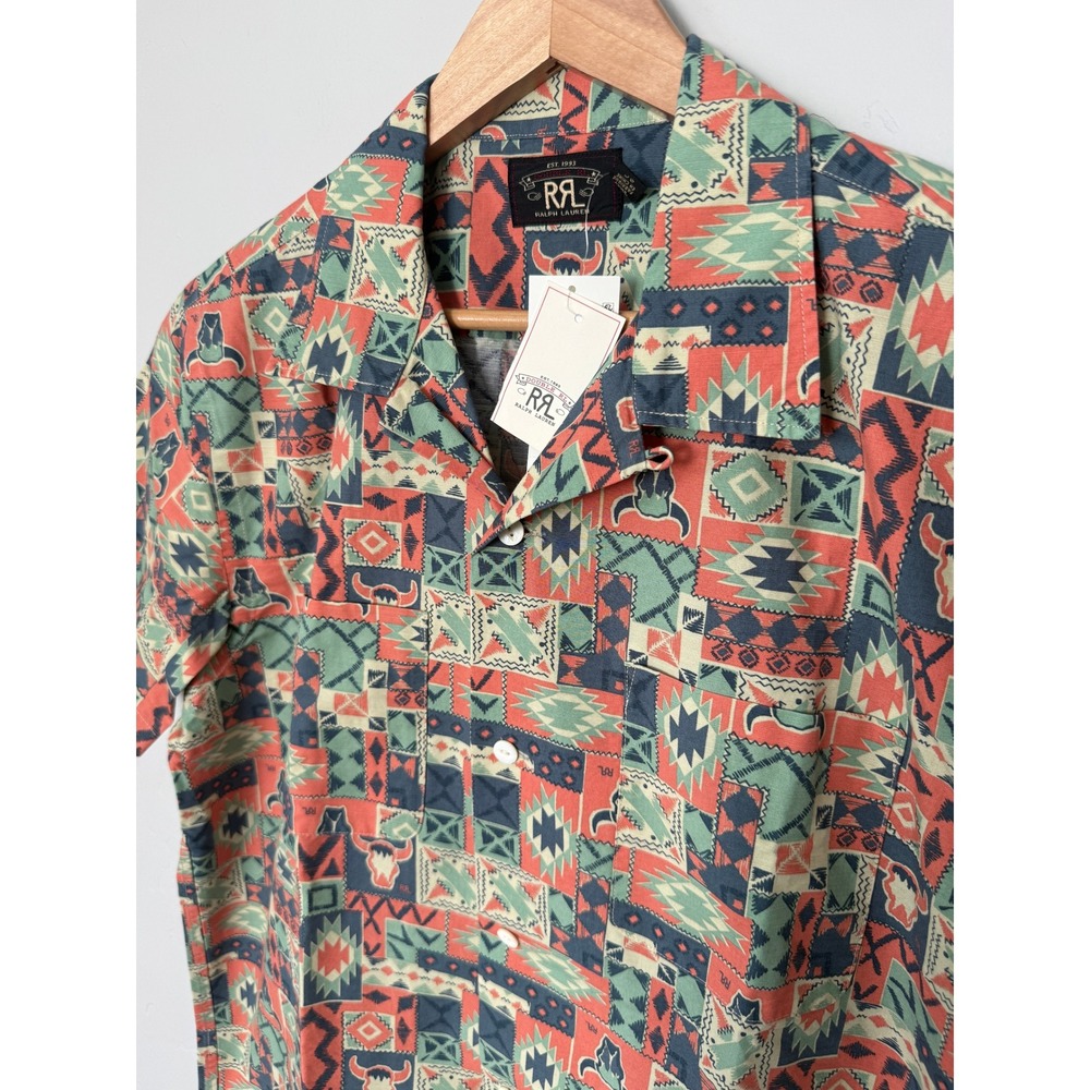 RRL Double RL Print Woven Western Rotary Camp Shirt 100% Cotton Southwest Mens L